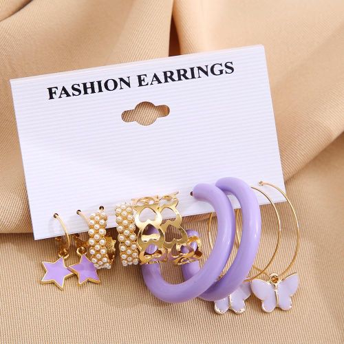 product_image_name-Fashion-5 pièces boucles d'oreilles femme - Or/Violet-3