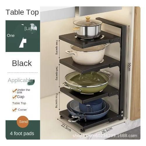 Étagère De Rangement Réglable 4 Niveaux Pour Casseroles Et Poêles - Organiseur Armoire Ou Sous Évier - Noir