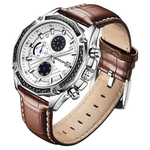 product_image_name-Megir-Montre Homme Marron à Quartz avec Bracelet en Cuir Véritable, Chronographe Analogique, Calendrier-3
