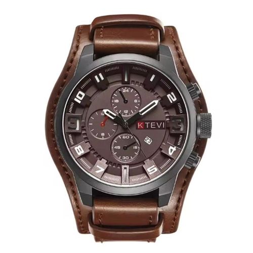 product_image_name-OVO TOUMI-Montre Homme Toumi Sportive à Quartz Étanche avec Calendrier - PU Marron-1