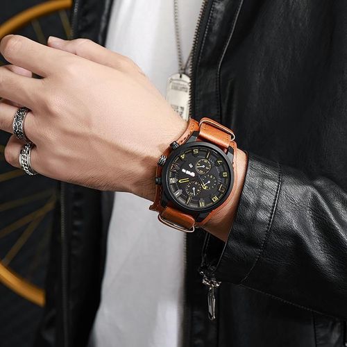 product_image_name-OVO TOUMI-Montre Homme Toumi Sportive à Quartz Étanche avec Calendrier - PU Marron-3