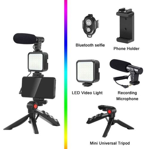 We - WE Vlog Kit pour Caméra Vidéo Smartphone Trépied Hauteur Réglable  Microphone avec Lumière LED, Support de Téléphone, Compatible avec  Téléphone DSLR  Vlog - Autres accessoires smartphone - Rue du  Commerce