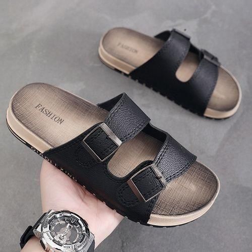 product_image_name-Banagat-Men Casual Half Palm Slippers Sandals Open Shoes Black-1