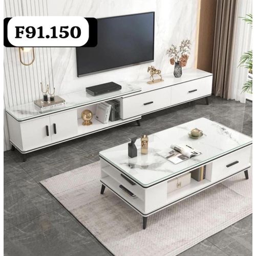product_image_name-Generic-Ensemble Meuble TV 150cm et table basse moderne en bois marron - blanc-1