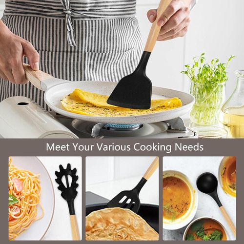 product_image_name-Generic-Ensemble d'ustensiles de cuisine 19 pièces en silicone ustensile de cuisine résistant à la chaleur Outil de cuisson sans bâton avec poignées en bois Ensemble d'ustensiles de cuisine en silicone-5