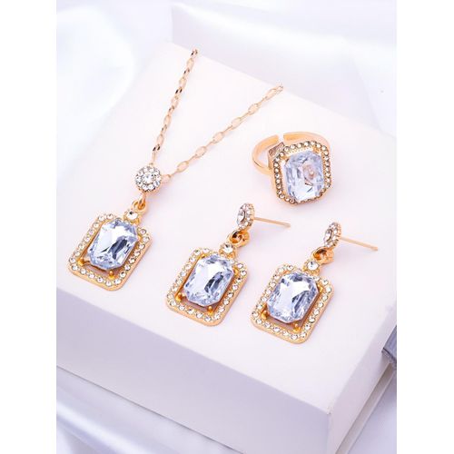 product_image_name-Generic-Parure de Bijoux 3 Pièces - Collier, Boucles d'Oreilles & Bague - Doré & Cristal-1