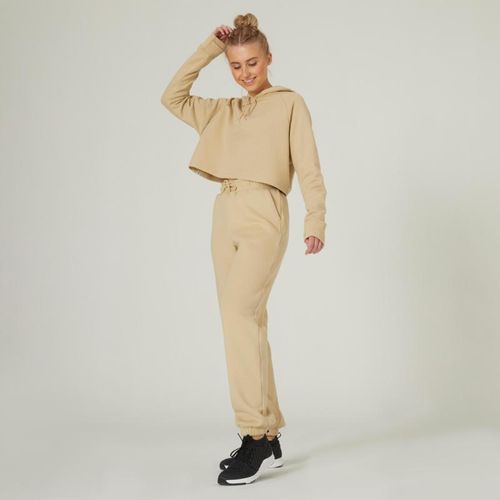 product_image_name-Domyos-Sweat À Capuche Court Fitness Femme - Crop 520 Beige-3