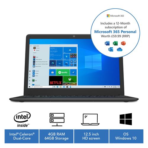 Coda Laptop Celeron N3450 4GB 64GB eMMC 12.5 Inch Windows 10