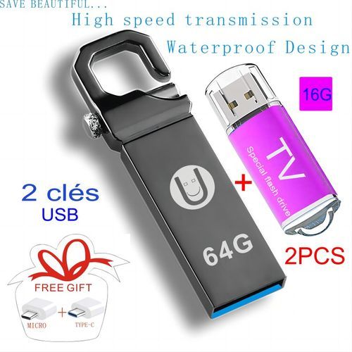 Generic Clé USB 64 Go + Clé USB 16 Go pour TV - Gris / Violet - Prix pas  cher