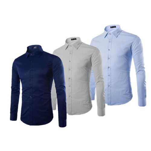 product_image_name-Generic-Lot de 3 Chemises à Manches Longues - Bleu Nuit, Gris et Bleu Ciel-1