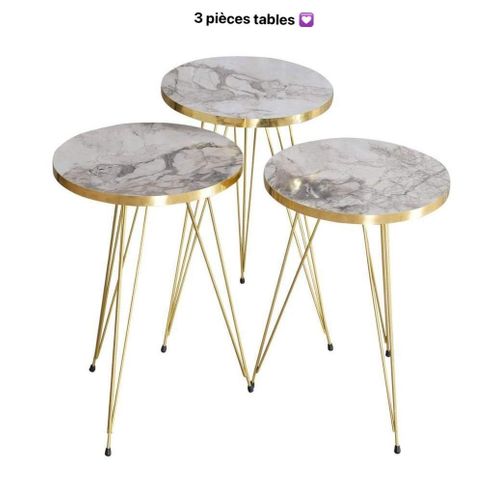 product_image_name-Generic-Table d'appoint - Table d'appoint ronde - Table basse bois - Table d'appoint - Set de 3 - Gris/blanc-1