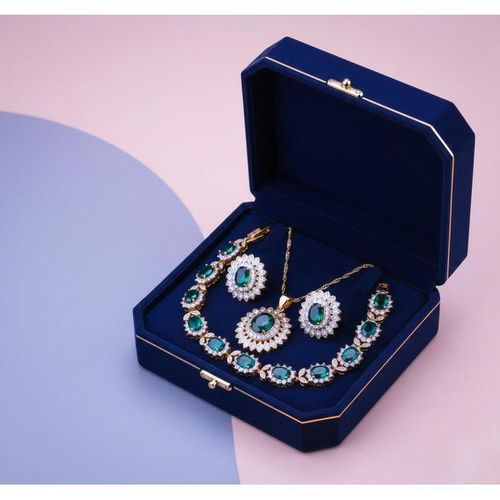 product_image_name-Generic-Parure Bijoux Royale Femme - Plaqué Or 24K - Collier, Bracelet & Boucles d'oreilles - Vert Émeraude & Cristaux-1