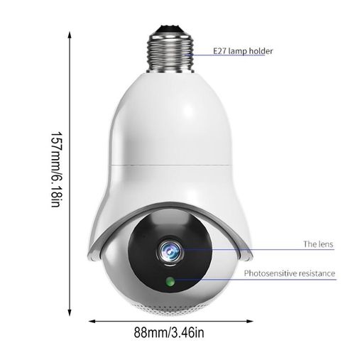 Ampoule Lampe Caméra 1080P Wifi IP PTZ IR Vision Nocturne Avec Connecteur  de Bulbe E27, Panoramique de 360 Degrés, Suivi Automatique de Mouvement,  Vision Nocturne, Audio à Deux Voies - Jabeas