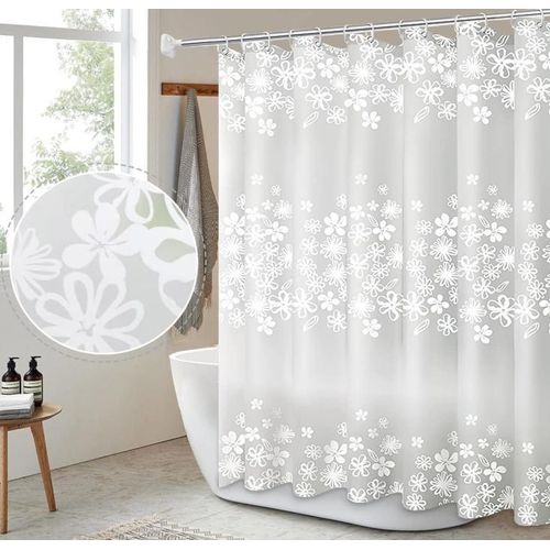 product_image_name-Generic-Rideau de douche salle de bain motif fleur blanche 180*200 PEVA, anti-moisissure, imperméable, séchage rapide, rideau séparateur avec crochet-1