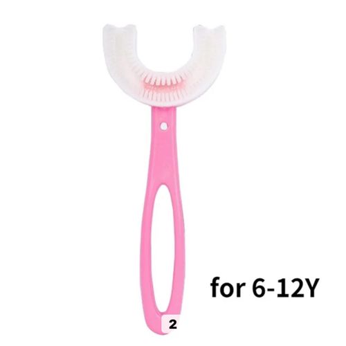 product_image_name-Generic-Brosse à Dents 360° en Forme de U pour Enfants 6 -12ans, Tête de Brosse en Silicone Rose-1