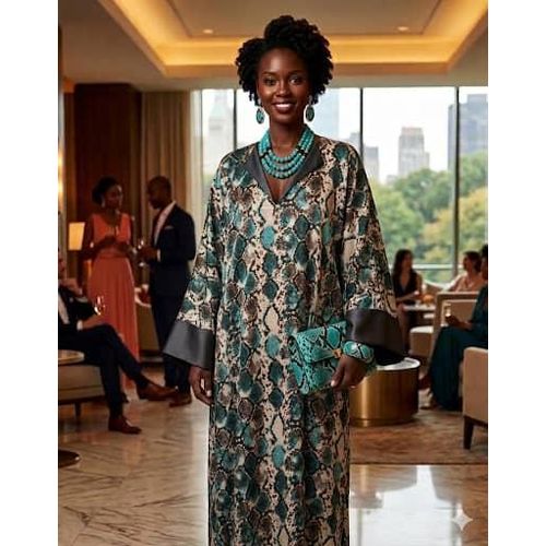 product_image_name-Generic-Abaya Imprimé Serpent – Caftan Long Bicolore – Manches Évasées – Femme-1