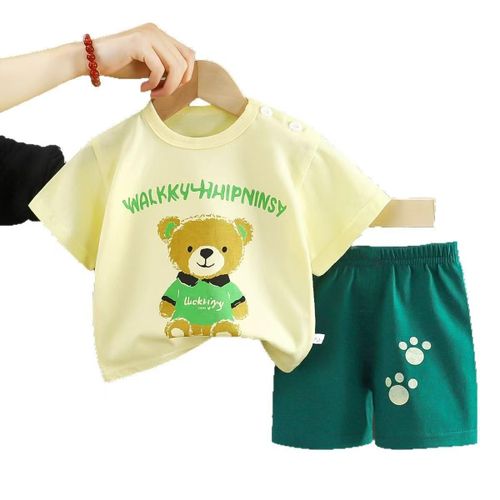 product_image_name-Doudou-Ensemble T-shirt + Short en coton pour bébé 3–6 ans, motif ourson-1