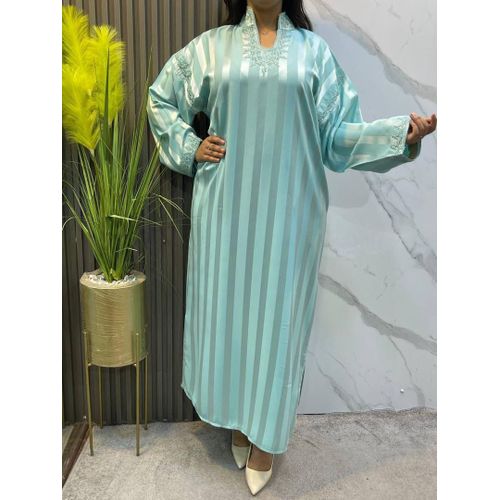 product_image_name-Generic-Djellaba Gandoura Style Marocain a Rayures - Turquoise-1