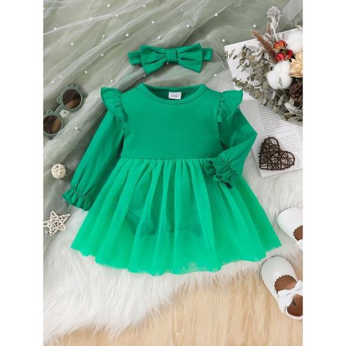 product_image_name-Catpapa-Tenue de Noël pour bébé fille 0-18 mois, body à manches longues couleur unie robe en maille avec coiffe 2 pièces, mode simple pour tous les jours-2