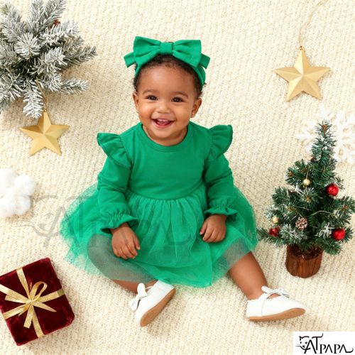 product_image_name-Catpapa-Tenue de Noël pour bébé fille 0-18 mois, body à manches longues couleur unie robe en maille avec coiffe 2 pièces, mode simple pour tous les jours-3