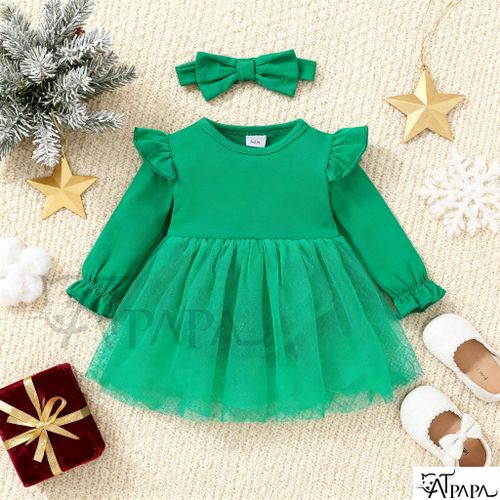 product_image_name-Catpapa-Tenue de Noël pour bébé fille 0-18 mois, body à manches longues couleur unie robe en maille avec coiffe 2 pièces, mode simple pour tous les jours-4