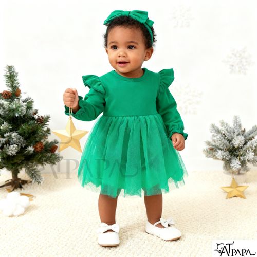 product_image_name-Catpapa-Tenue de Noël pour bébé fille 0-18 mois, body à manches longues couleur unie robe en maille avec coiffe 2 pièces, mode simple pour tous les jours-5