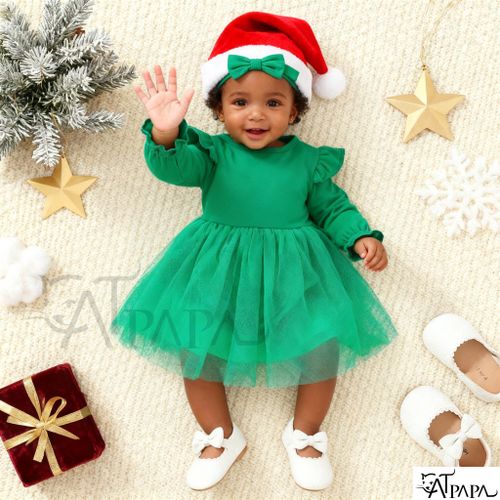 product_image_name-Catpapa-Tenue de Noël pour bébé fille 0-18 mois, body à manches longues couleur unie robe en maille avec coiffe 2 pièces, mode simple pour tous les jours-6