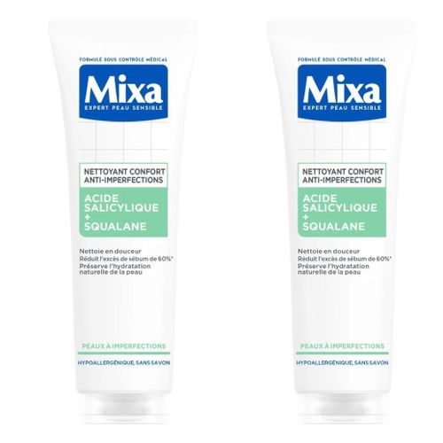 product_image_name-Mixa-Lot de 2 Nettoyants Confort Anti-Imperfections à l’Acide Salicylique et Squalane – Peaux Sensibles – 2x150 ml-1