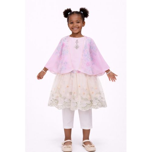 product_image_name-Other-Robe Fille Élégante avec Cape en Tulle Rose et Legging Blanc-1