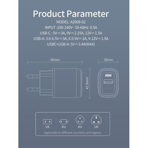 Generic Adaptateur de Charge 20W Super Double Port USB A14 A24 A34 A54 Note  S Ultra Type C QC 3.0 -Blanc - Prix pas cher