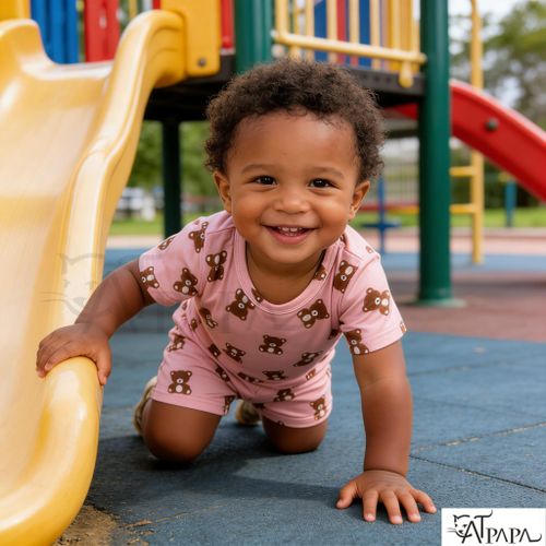 product_image_name-Catpapa-0-3 ans Bao Pink Bear Pattern Shorts Set, convient pour les fêtes, les acti-6