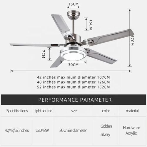 product_image_name-Kbsb-Ventilateur de Plafond Moderne en acier inoxydable à 5 pales et 52 pouces avec télécommande, Eclairage de lustre et lampe LED intégrée blanche-3