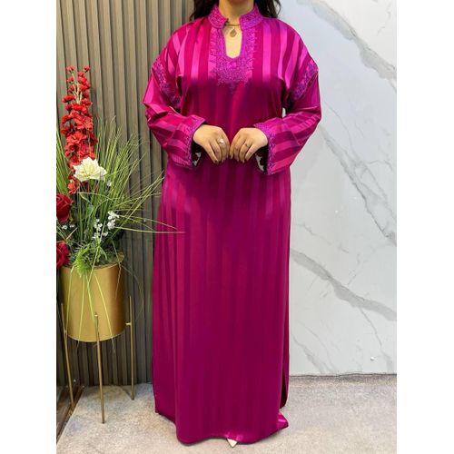 product_image_name-Generic-Djellaba Gandoura Style Marocain a Rayures - Rose-1