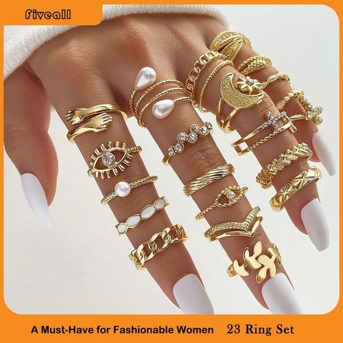 product_image_name-Fashion-23 pièces/ensemble Bagues Simples et Décontractées pour Femmes Bagues en Alliage - Or-1