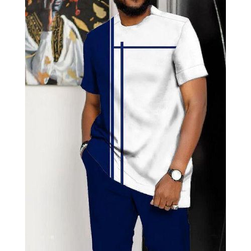 product_image_name-White Label-Ensemble Costume Africain Homme - Style pour homme élégante - Bleu Marine & Blanc-1