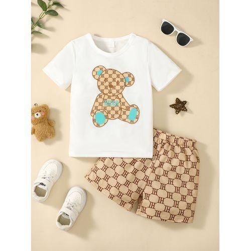 product_image_name-Catpapa-Ensemble 2 pièces pour garçons de 4 à 7 ans : t-shirt à manches courtes imprimé ours et short imprimé lettres-1