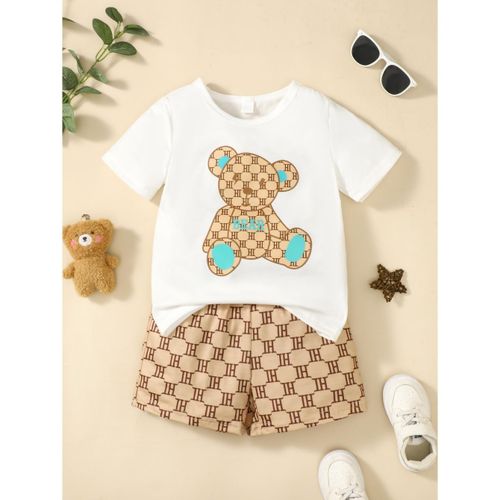 product_image_name-Catpapa-Ensemble 2 pièces pour garçons de 4 à 7 ans : t-shirt à manches courtes imprimé ours et short imprimé lettres-4