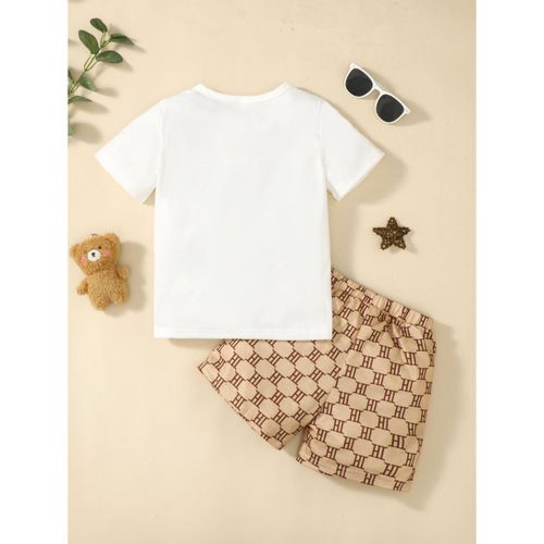 product_image_name-Catpapa-Ensemble 2 pièces pour garçons de 4 à 7 ans : t-shirt à manches courtes imprimé ours et short imprimé lettres-5