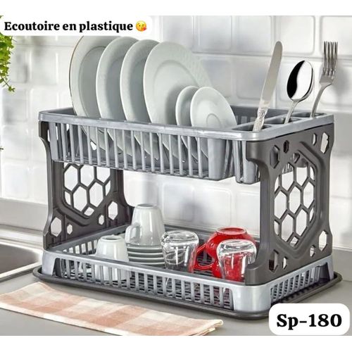 product_image_name-Generic-Égouttoir (Range) Pour Vaisselles en Plastique de 2 Compartiments - Marron beige-1