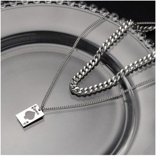 product_image_name-Fashion-Collier Homme Poker Double Deck - Vent Froid - Argenté-1