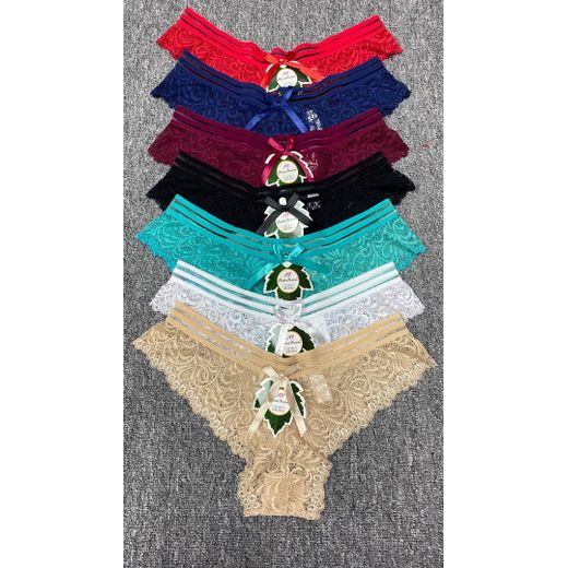 Lot de 6 Slips - Coton - avec Bordure en Dentelle - Multicolore