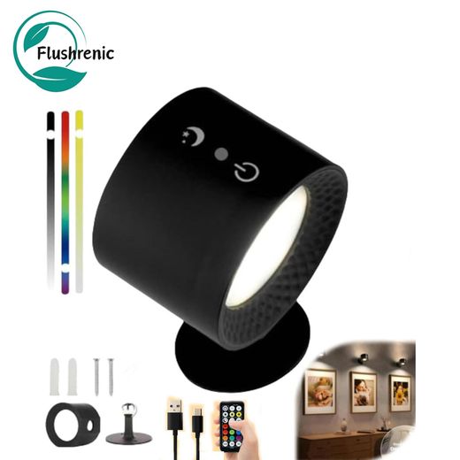 Flushrenic Veilleuse magnétique rotative à 360°， 7 Couleurs et 3 Températures Réglables, Dimmable avec Télécommande, pour Décoration Intérieure et Chambre