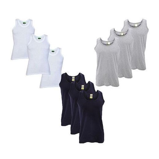 Generic Lot De 9 Débardeurs - 100 % Coton - Noir Gris Et Blanc