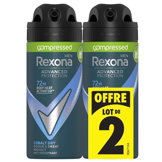 Rexona Men Advanced Protection Cobalt Dry – Déodorant Compressed 72H – Lot de 2x100 ml