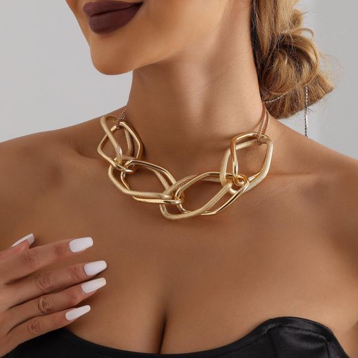 Fashion Collier Ras-de-Cou Doré Épais pour Femme - Style Maille Chaîne Texturée, Bijoux Mode Statement - image 2