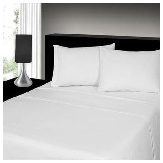Drap Double Lit blanc 100% Coton avec 2 taies d'oreillers - Blanc