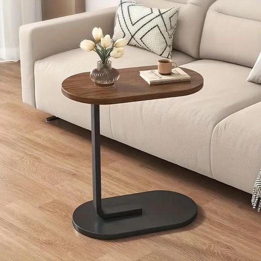 Generic Table d'appoint moderne en forme de C pour petits espaces – Une table d'appoint compacte conçue pour se glisser sous les canapés et les lits – Finition Noyer et Noir