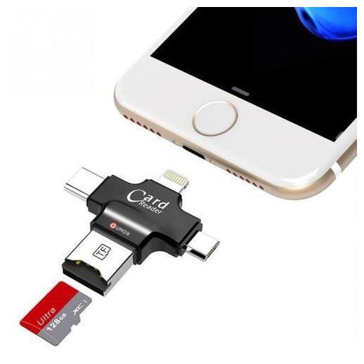 Generic Lecture 4 en 1 de carte mémoire micro SD Micro TF USB Type C OTG TF Card Reader pour IOS iPhone Android Samsung - image 3