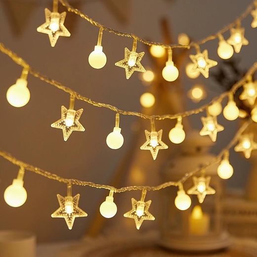 Generic Guirlande lumineuse USB – 10 m, 80 LED, éclairage fixe – Guirlande décorative avec mini-boules et étoiles