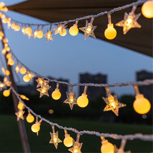 Generic Guirlande lumineuse USB – 10 m, 80 LED, éclairage fixe – Guirlande décorative avec mini-boules et étoiles - image 2